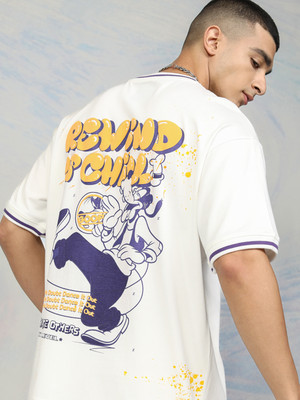 HIGHLANDER Printed Men Round Neck White T-Shirt