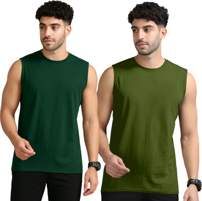 Adorbs Solid Men Round Neck Dark Green T-Shirt