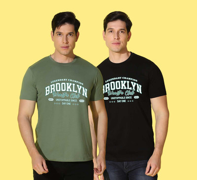 WOOSTRO Typography Men Round Neck Black, Green T-Shirt