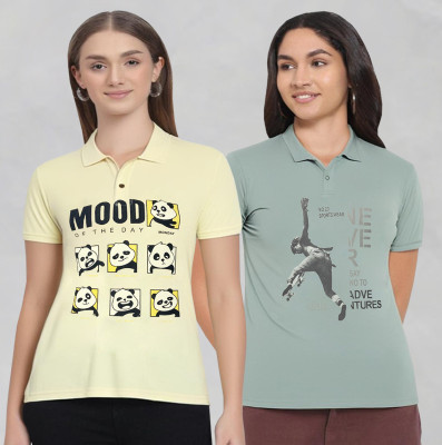 METRONAUT Printed Women Polo Neck Multicolor T-Shirt