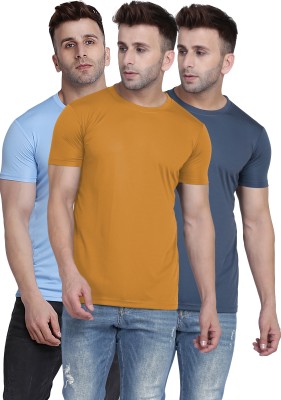 TQH Solid Men Round Neck Yellow, Light Blue, Grey T-Shirt