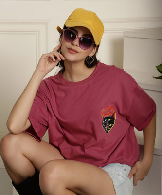 DreamBe Printed Women Round Neck Maroon T-Shirt