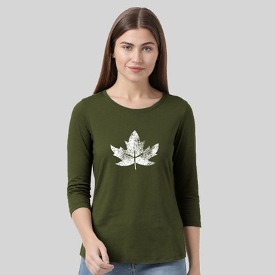 Nilan Tees Wear Printed Women Round Neck Dark Green T-Shirt