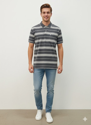 Mno Solid Men Polo Neck Grey T-Shirt