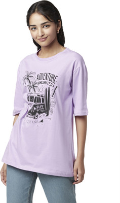 YU by Pantaloons Typography Women Round Neck Purple T-Shirt