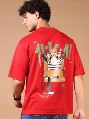 V-MART Printed Men Round Neck Red T-Shirt
