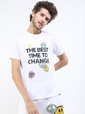 HIGHLANDER Printed, Typography Men Round Neck White T-Shirt