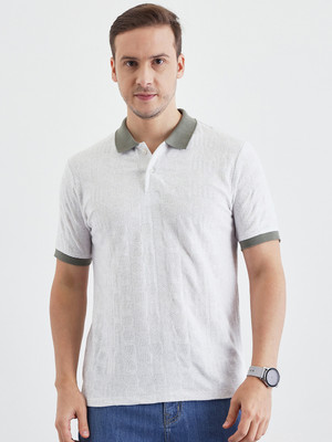 PIVL Chevron/Zig Zag Men Polo Neck White T-Shirt