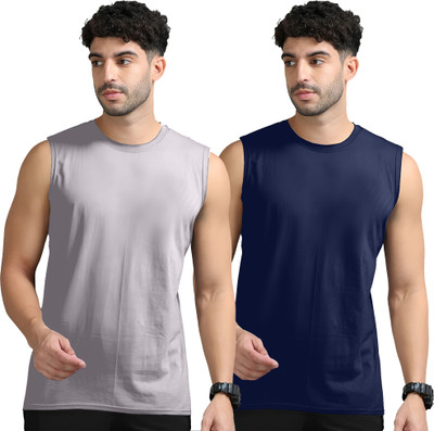 Moordale Solid Men Round Neck Grey, Dark Blue T-Shirt