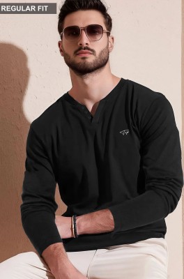 TRIPR Solid Men V Neck Black T-Shirt