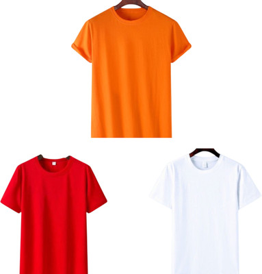 TTFE Solid Men Round Neck Orange, Red, White T-Shirt