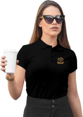 Fighterhero Printed Women Polo Neck Black T-Shirt