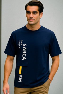 FAOES Graphic Print Men Round Neck Navy Blue T-Shirt