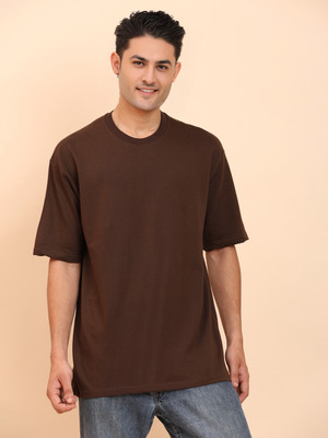 Moda Rapido Solid Men Round Neck Brown T-Shirt