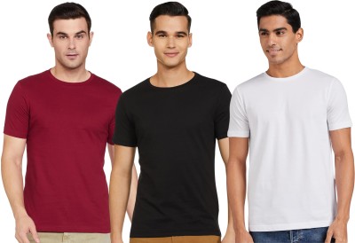 Adabsha Solid Men Round Neck Black, White, Maroon T-Shirt