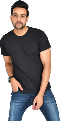 Burundi Blu Solid Men Round Neck Black T-Shirt