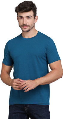 SLOWLORIS Solid Men Round Neck Dark Blue T-Shirt