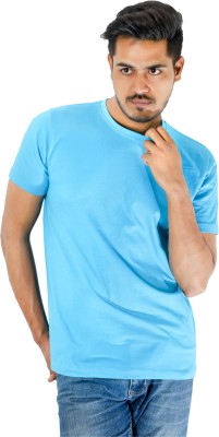 Ciyapa Solid Men Round Neck Light Blue T-Shirt