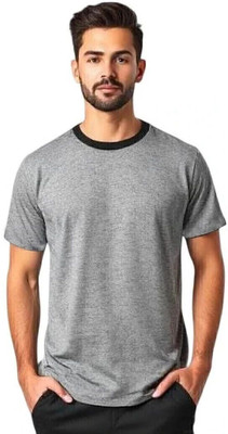Fabc Solid Men Round Neck Grey T-Shirt