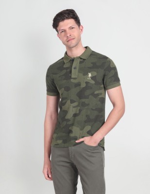 U.S. Polo Assn. Denim Co. Printed Men Polo Neck Green T-Shirt