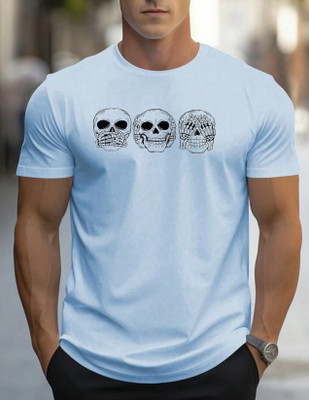 AVNI CREATION Printed Men Round Neck Light Blue T-Shirt