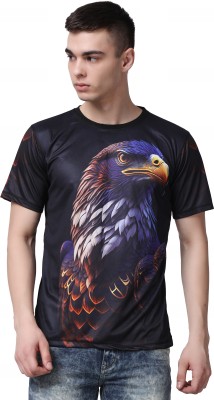 PINCH ELEVEN Printed Men Round Neck Black, Multicolor T-Shirt