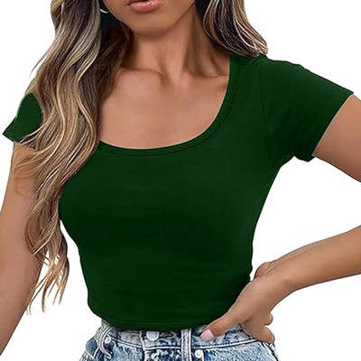 SONI BROS Solid Women Round Neck Green T-Shirt