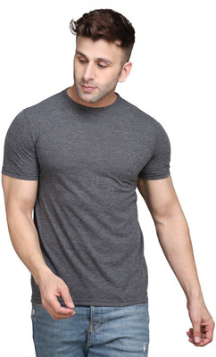 Trendfull Solid Men Round Neck Grey T-Shirt