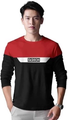 FIRST POSTION Colorblock Men Round Neck Red T-Shirt