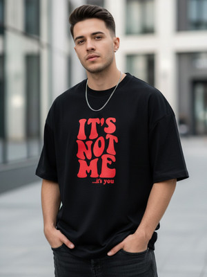 JUST ROAR Printed Men Round Neck Black T-Shirt