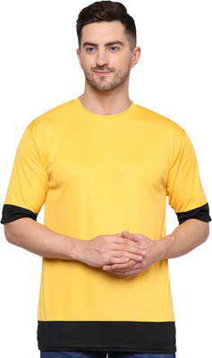 TQH Solid Men Round Neck Yellow T-Shirt