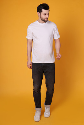 Flicky Fusion Solid Men Round Neck White T-Shirt