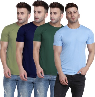 TQH Solid Men Round Neck Light Green, Green, Dark Blue, Light Blue T-Shirt