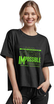 Riwazah Typography Women Round Neck Black T-Shirt