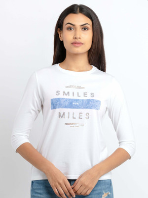 Status Quo Printed Women Round Neck White T-Shirt