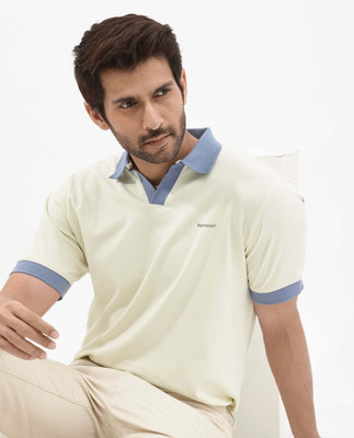 RARE RABBIT Solid Men Polo Neck Green T-Shirt