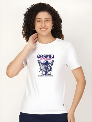 SZN Graphic Print Women Round Neck White T-Shirt