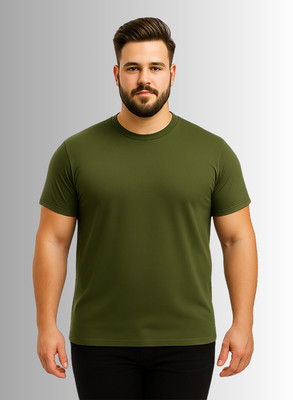 KART BLACK Solid Men Round Neck Dark Green T-Shirt