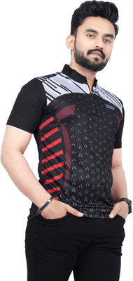 dhaari by unique creation Printed Men Mandarin Collar Black T-Shirt