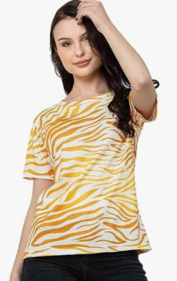 KAMALD Striped Women Round Neck Yellow T-Shirt