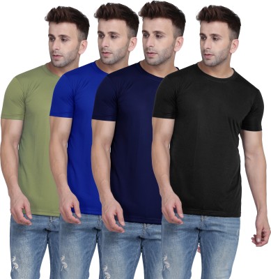TQH Solid Men Round Neck Light Green, Blue, Dark Blue, Black T-Shirt