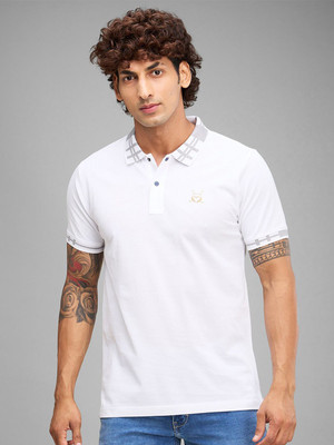 COLORPLUS Solid Men Polo Neck White T-Shirt