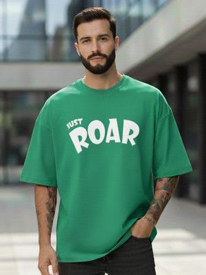 JUST ROAR Printed Men Round Neck Green T-Shirt