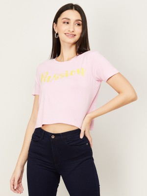 Ginger by Lifestyle Typography Women Round Neck Pink T-Shirt