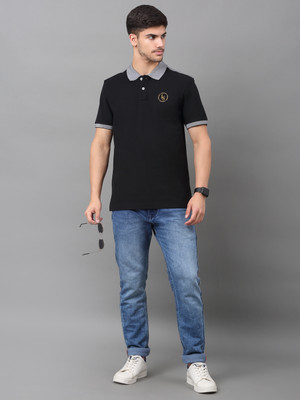 LOUIS STITCH Colorblock Men Polo Neck Black T-Shirt