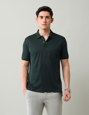 ARROW Solid Men Polo Neck Green T-Shirt