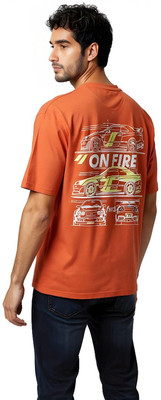 Glitchez Printed Men Round Neck Orange T-Shirt