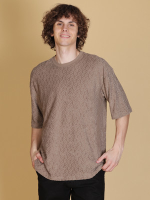 V-MART Solid Men Round Neck Grey T-Shirt
