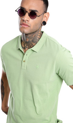 WROGN Solid Men Polo Neck Light Green T-Shirt