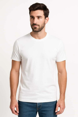 Shakambhari Creations Solid Men Round Neck White T-Shirt